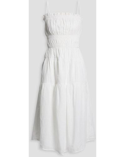 FRAME Shirred Ramie-gauze Midi Dress - White
