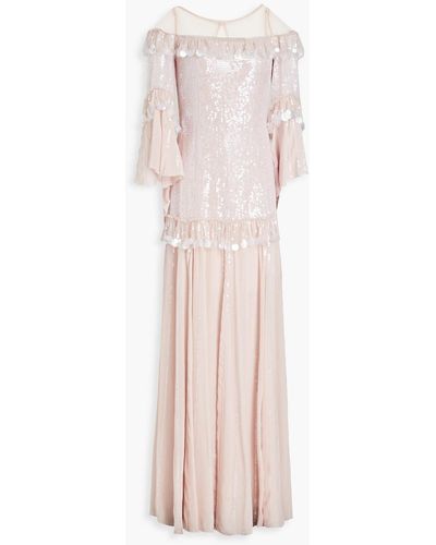 Temperley London Sylvan Crepe De Chine-paneled Sequined Tulle Maxi Dress - Pink