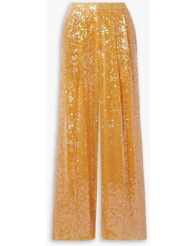 LAPOINTE Pleated Sequined Crepe Wide-leg Pants - Yellow