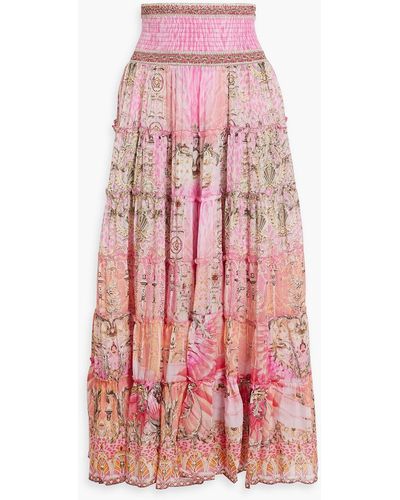Camilla Tiered Printed Silk-chiffon Maxi Skirt - Pink