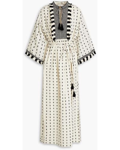 Tory Burch Tasselled Embroidered Cotton Kaftan - White