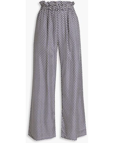 Shrimps Libra Buckle-embellished Checked Silk-twill Wide-leg Trousers - Purple