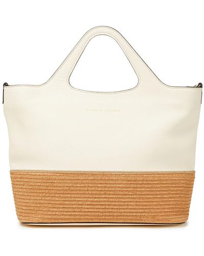 Brunello Cucinelli Bead-embellished Pebbled-leather And Faux Raffia Tote - White