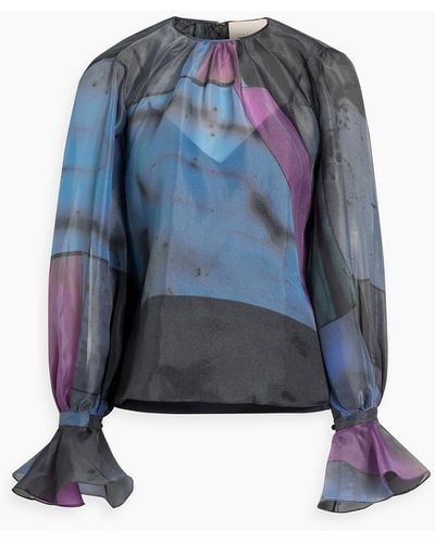 ROKSANDA Bluse aus organza mit rüschen und print - Blau