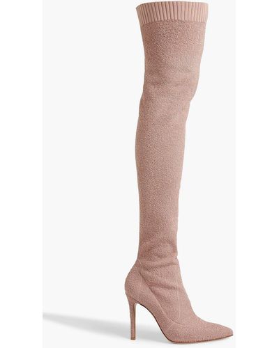 Gianvito Rossi Fiona Bouclé-knit Over-the-knee Boots - Pink