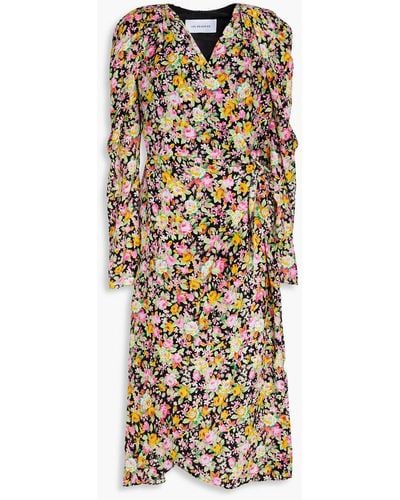 Les Rêveries Pleated Floral-print Silk Crepe De Chine Midi Wrap Dress - Natural