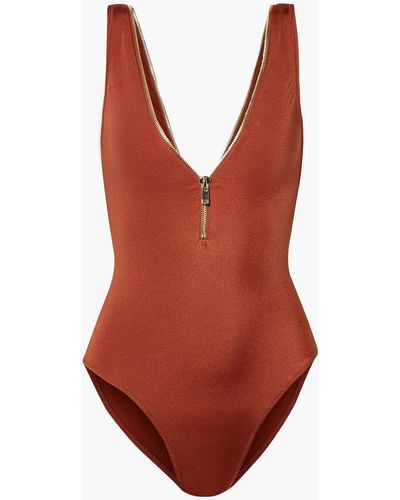 OYE Swimwear Lea Zip-embellished Swimsuit - Orange
