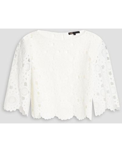 Maje Cropped Cotton Crocheted Lace Top - White