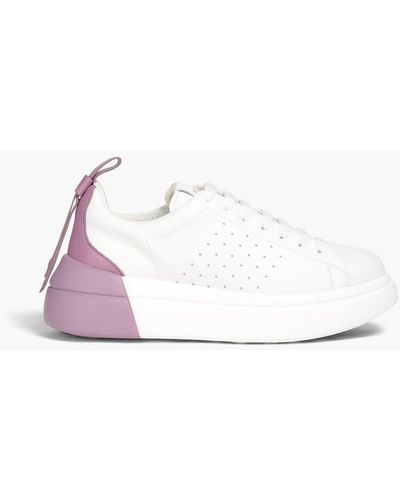Red(V) Perforated Leather Trainers - White
