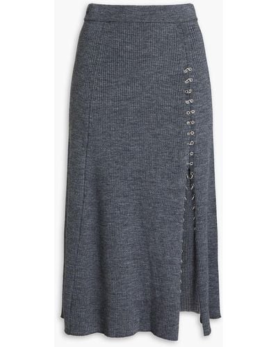 Maje Eyelet-embellished Ribbed-knit Midi Skirt - Grey