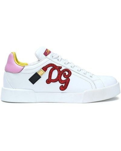Dolce & Gabbana Embellished Leather Sneakers - Red