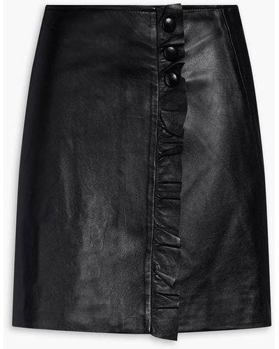 Sandro Jolie Ruffle-trimmed Leather Mini Skirt - Black