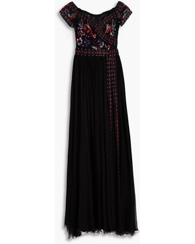 Zuhair Murad Off-the-shoulder Embellished Silk-blend Tulle And Chiffon Gown - Black