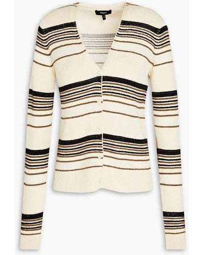 Theory Otto Striped Wool-blend Cardigan - Natural