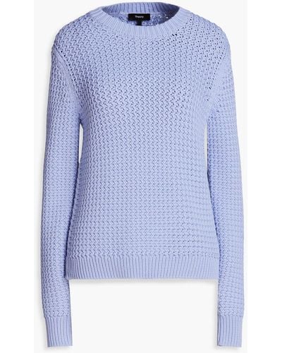 Theory Waffle-knit Cotton-blend Sweater - Blue