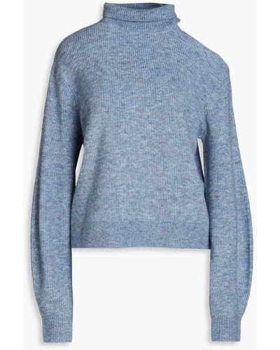 Maje Cutout Mélange Ribbed-knit Turtleneck Sweater - Blue