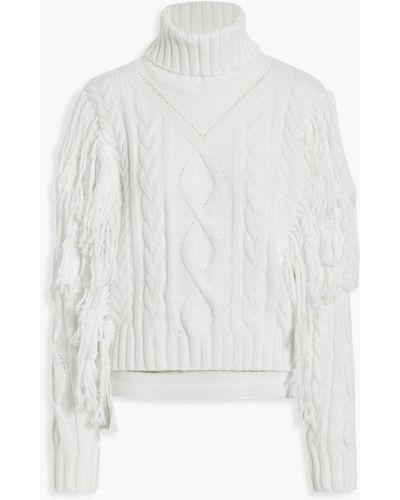 Ronny Kobo Maram Fringed Cable-knit Turtleneck Sweater - White