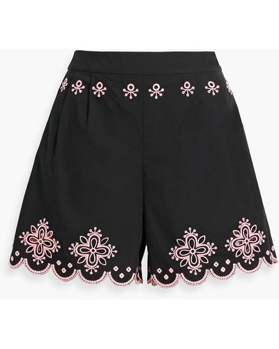 Saloni Paige Broderie Anglaise Cotton Shorts - Black