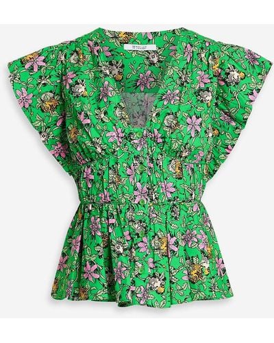 10 Crosby Derek Lam Roselyn Ruffled Floral-print Cotton-blend Poplin Blouse - Green