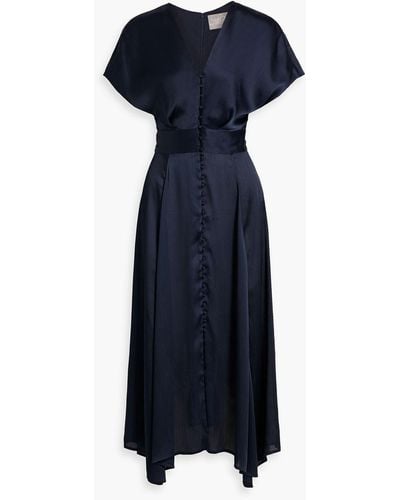 Lela Rose Asymmetric Crepon Midi Dress - Blue