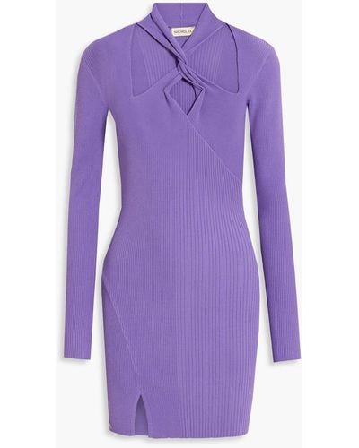 Nicholas Braulia Twist-front Cutout Ribbed-knit Mini Dress - Purple