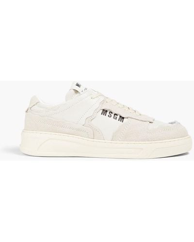 MSGM Logo-print Leather And Suede Sneakers - White