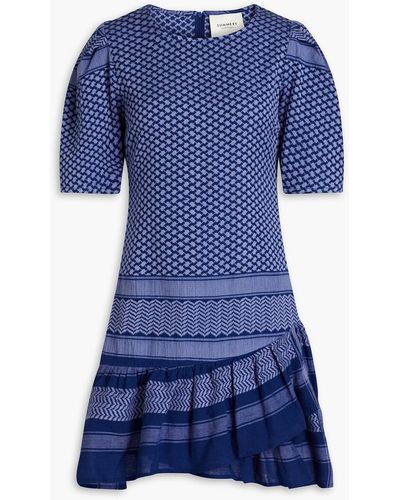 Summery Copenhagen Olivia Gathered Cotton-jacquard Mini Dress - Blue