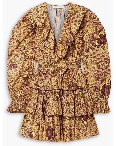 Ulla Johnson Lola Tiered Printed Cotton-poplin Mini Dress - Natural