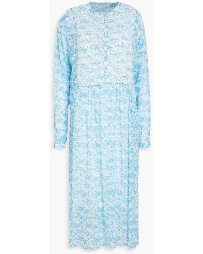 Samsøe & Samsøe Shirred Printed Georgette Midi Dress - Blue