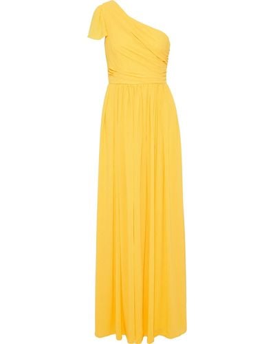 Mikael Aghal One-shoulder Draped Gathered Crepe Gown - Yellow