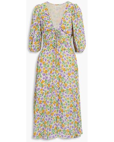 Nicholas Danielle Lace-up Ruched Floral-print Crepe Midi Dress - Multicolor