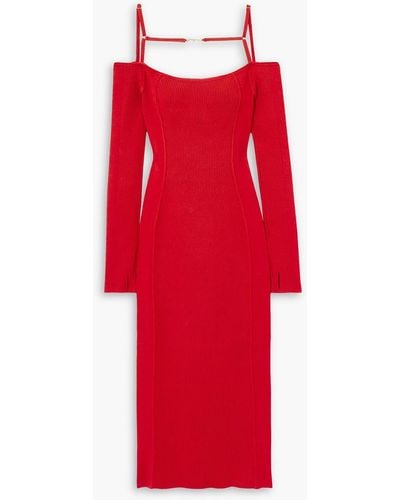 Jacquemus Sierra Embellished Ribbed-knit Midi Dress - Red