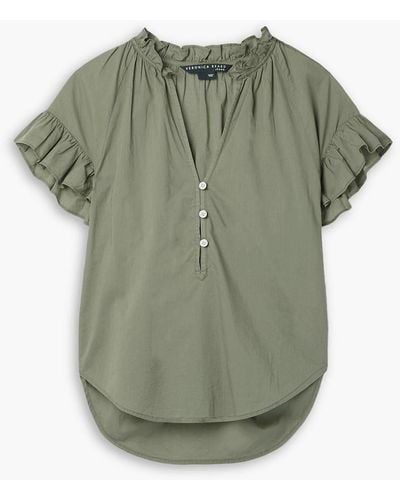 Veronica Beard Milly Ruffled Cotton-voile Top - Green
