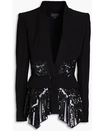 Zuhair Murad Embellished Tulle-paneled Crepe Jacket - Black