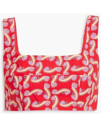 Saloni Cropped Printed Cotton-poplin Top - Red