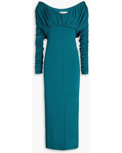 TOVE Riley Off-the-shoulder Ruched Stretch-crepe Midi Dress - Green