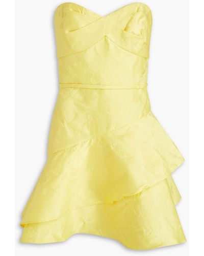 ML Monique Lhuillier Strapless Tiered Satin-jacquard Mini Dress - Yellow