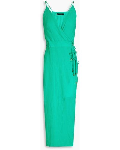ViX Cyndi Linen-blend Midi Wrap Dress - Green