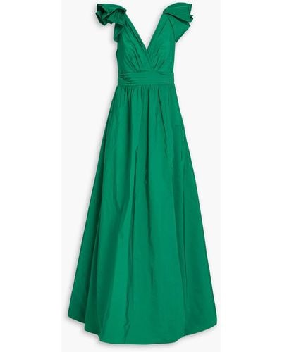 Marchesa Pleated Taffeta Gown - Green