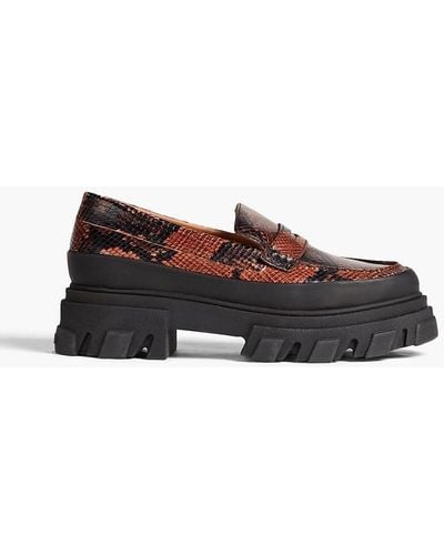 Ganni Snake-effect Leather Platform Loafers - Black