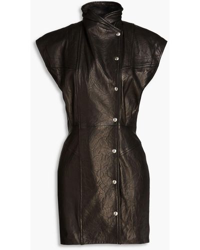 IRO Pleated Crinkled Leather Mini Dress - Black