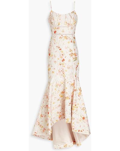 ML Monique Lhuillier Robe aus jacquard mit floralem print in metallic-optik - Weiß