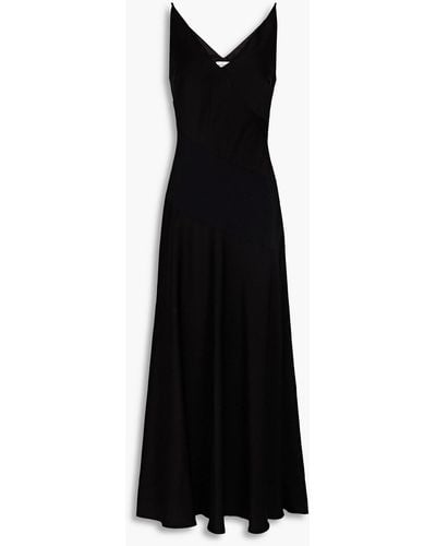 Halston Ivie Crepe-paneled Satin Midi Dress - Black