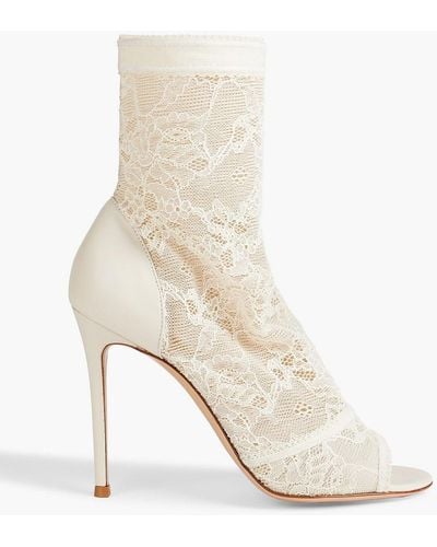 Gianvito Rossi Missy Leather-trimmed Stretch-lace Ankle Boots - White