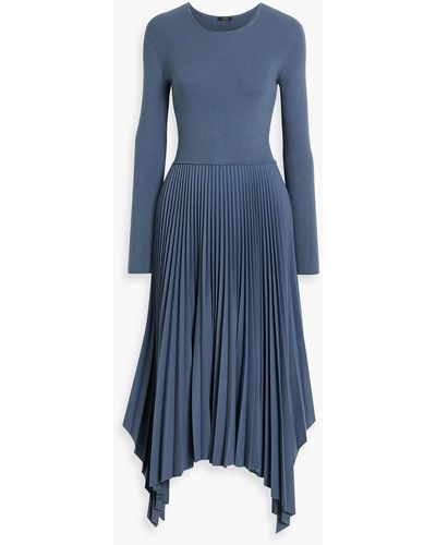 JOSEPH Deron Pleated Wool-blend Midi Dress - Blue