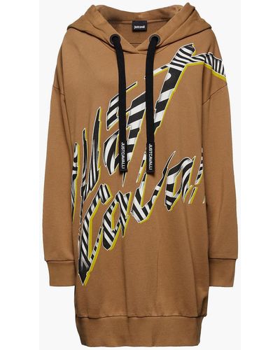 Just Cavalli Oversized Printed French Cotton-terry Hoodie - Natural