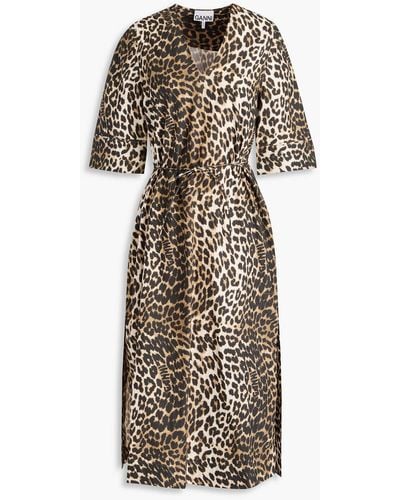 Ganni Leopard-print Cotton-poplin Midi Dress - Multicolour