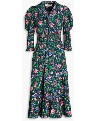 Diane von Furstenberg Leylani Floral-print Stretch Cotton-poplin Midi Dress - Green