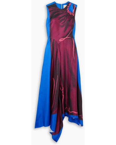 ROKSANDA Lette Asymmetric Printed Silk-twill Maxi Dress - Blue