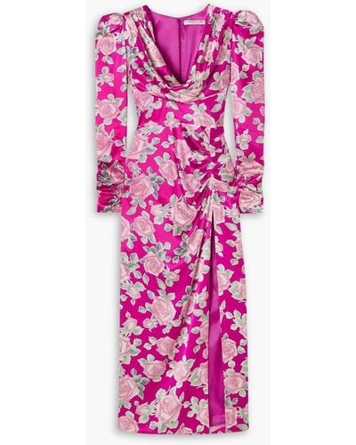 Alessandra Rich Draped Floral-print Duchesse Silk-satin Midi Dress - Pink